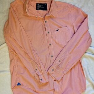American Eagle Outfitters Men's Coral Striped Button Down